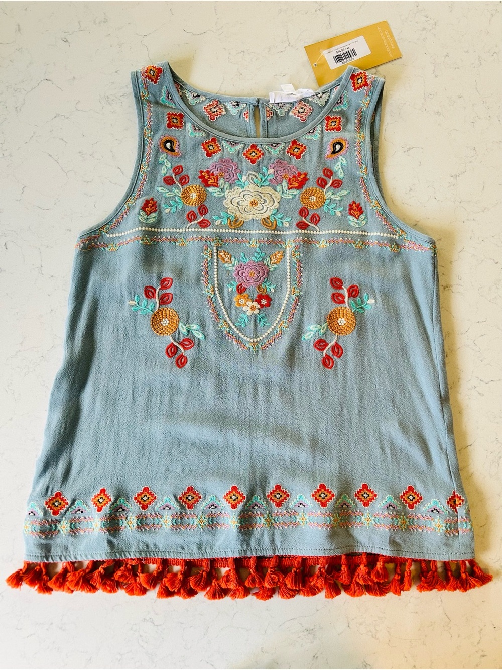 NWT THML The Waylon Tassel Embroidered Tank Top Boho Sleeveless